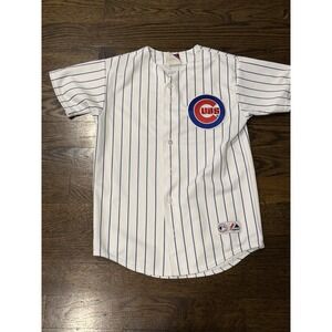 Majestic Chicago Cubs Jersey Youth Large White Pinstripe MLB Baseball Lee Chi
